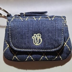 Vera Bradley Zip Top Coin Case Key Ring Denim Navy